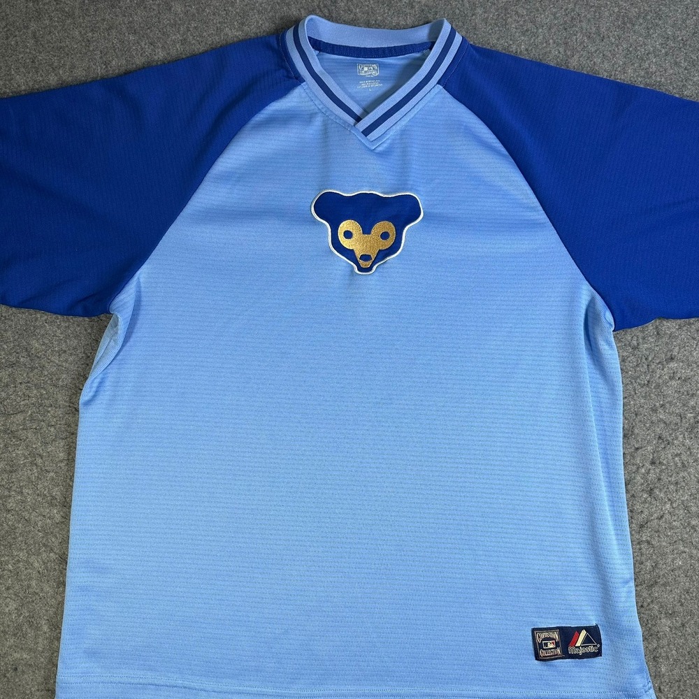 Majestic Cooperstown Collection Chicago Cubs Vintage Bear Jersey Blue Mens Large - Picture 7 of 10